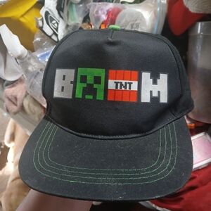 Black Minecraft-Inspired 'Boom' Cap with Green Stitching